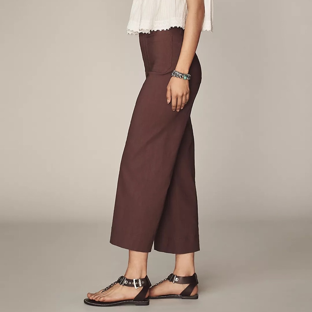 Anthropologie Maeve The Colette Cropped Wide Leg Pant Tall Linen Blend Cocoa NWT - Picture 5 of 15
